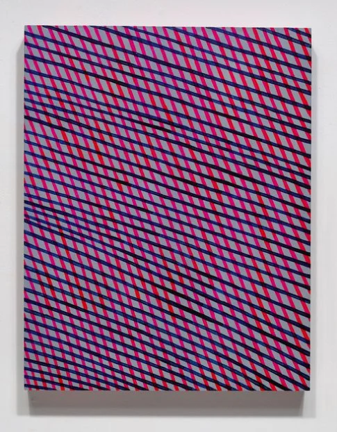 Falling Indigo Diamonds. 
2013, acrylic and phosphorescent acrylic on panel. 14″ x 11″ x 2″.