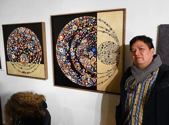 Truong Tran with Black As a Color Is Absolute, #5 and #4
(opening reception for In These Times,
Working Space Projects,
Jan. 2017
Photo: Alan Bamberger)