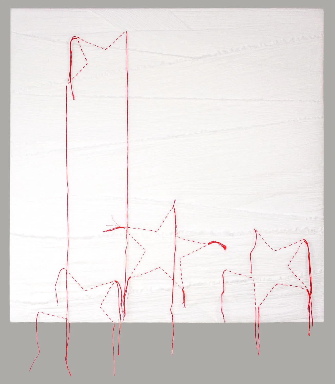 Year Zero
2016-2017
Gauze bandaging, paper, cotton thread, and steel sewing needle on panel
24 x 24 x 1.5 inches with thread fringe