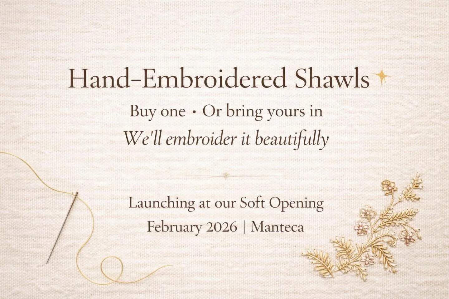 Something old, something beautifully renewed ✨

At Nanki&rsquo;s Collection, you can shop our hand-embroidered shawls or bring in a shawl you already love and let us add custom embroidery to elevate it.

It&rsquo;s our way of blending craftsmanship, 