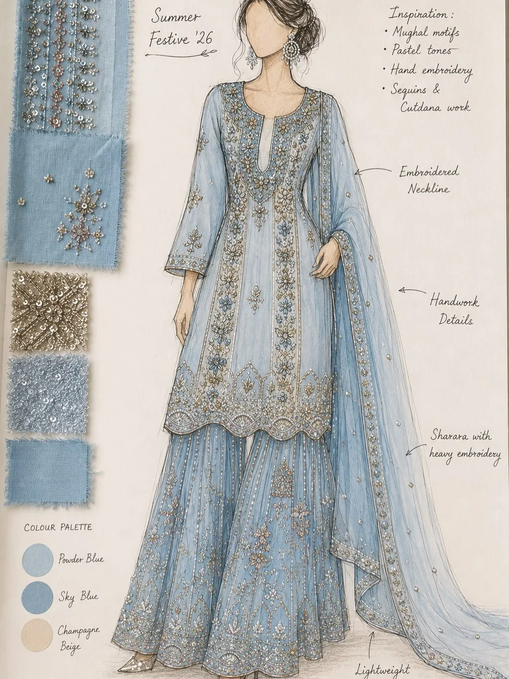 Custom made. Client approved. Pure elegance 💙✨

This dreamy powder blue sharara set was designed specially for one of our beautiful clients &mdash; from the intricate handwork to the flowing silhouette, every detail was created to make a statement.
