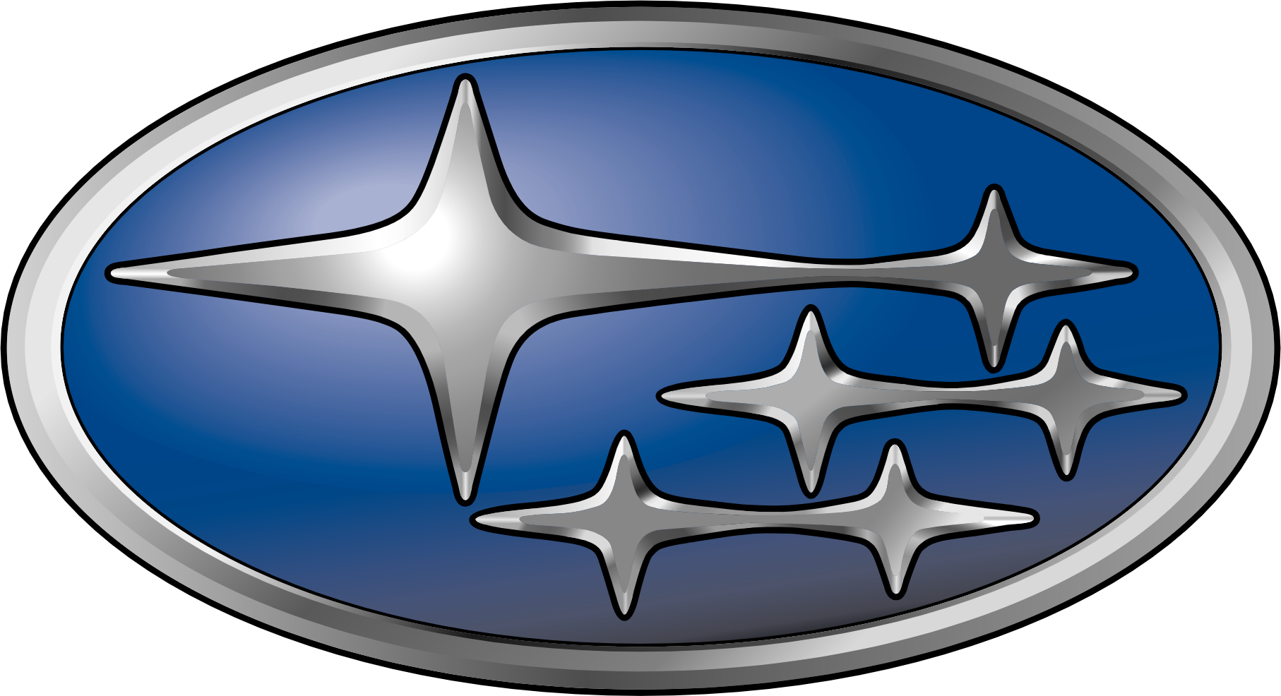 The Subaru logo, featuring a silver star cluster on a blue oval background.