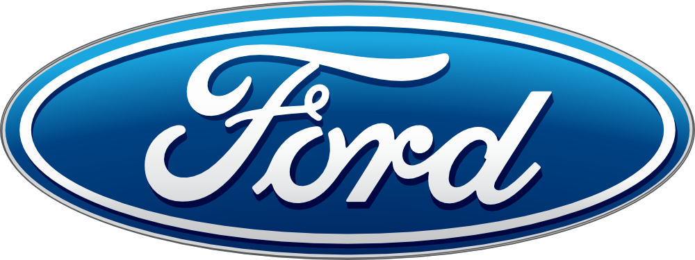 Ford logo with blue oval and white lettering on a gray background.