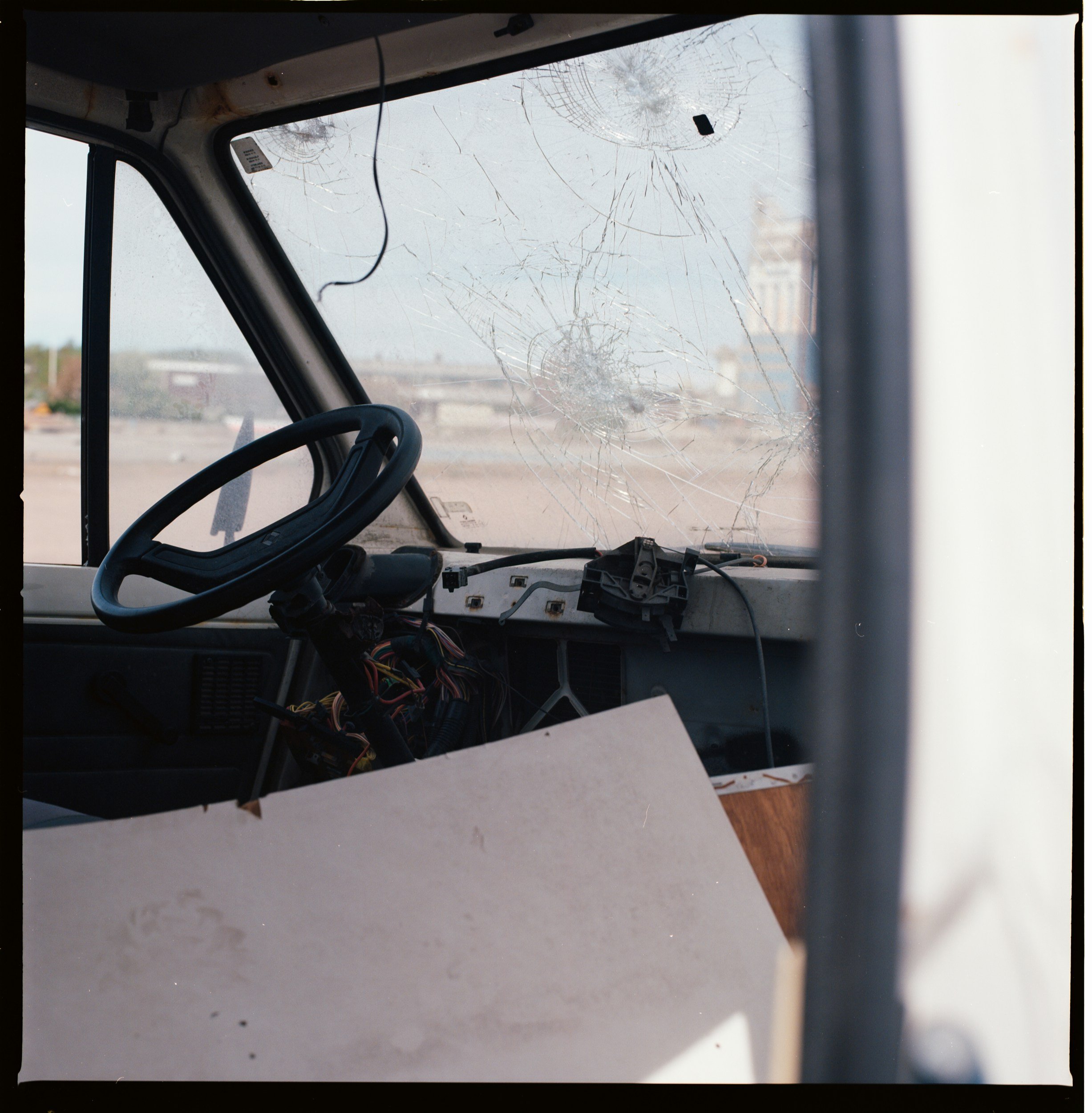 Image of  broken heavy equipment windshield