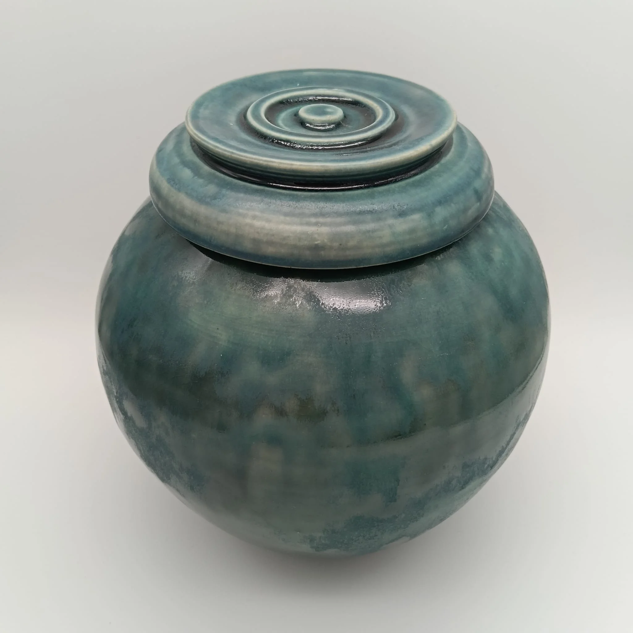Jade / Cosmos Concentric Lid Jar. Stoneware. Height: 16.5 cm