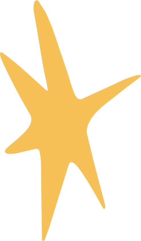 A wonky yellow star with six points.