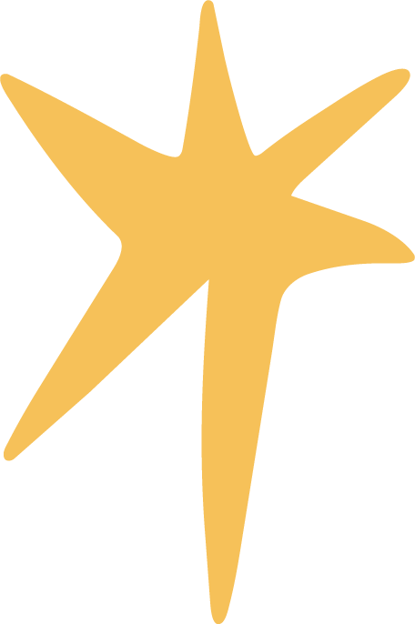 A wonky yellow star with six points.