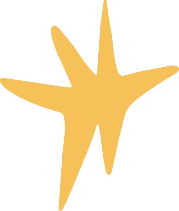 A wonky yellow star with six points.