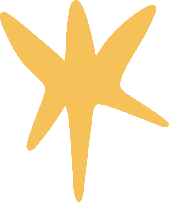 A wonky yellow star with six points.