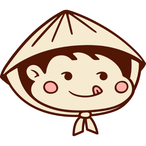 The Banh Mi Boy character with a smiling face, wearing a traditional Asian conical straw hat.