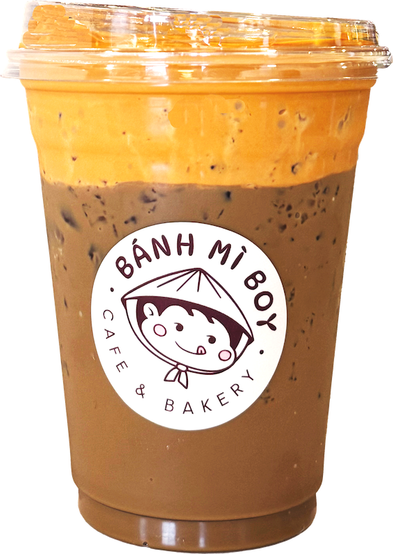 A cup of Thai Tea Foam Iced Coffee from Banh Mi Boy.