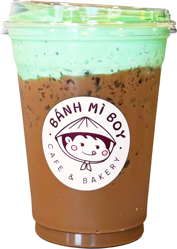 A cup of Pandan Foam Iced Coffee from Banh Mi Boy.