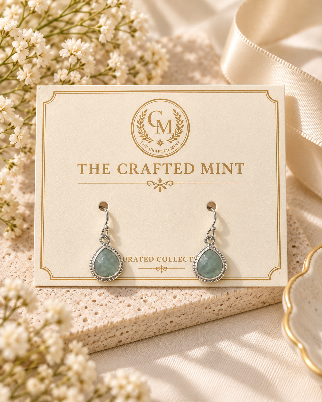 Silver Aquamarine Bezel Simple Earrings