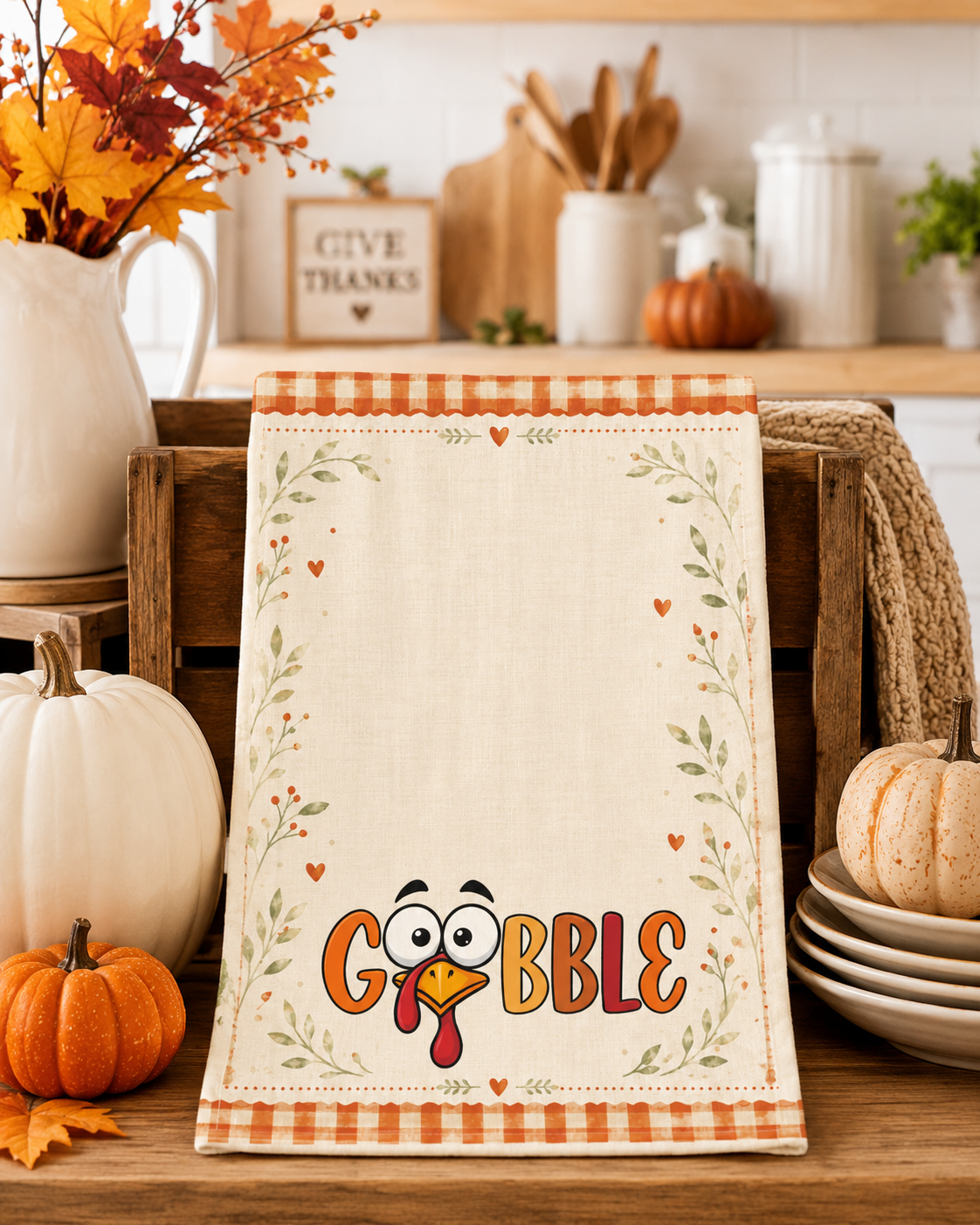 Gobble Turkey Tea Towel — Thanksgiving Kitchen Decor