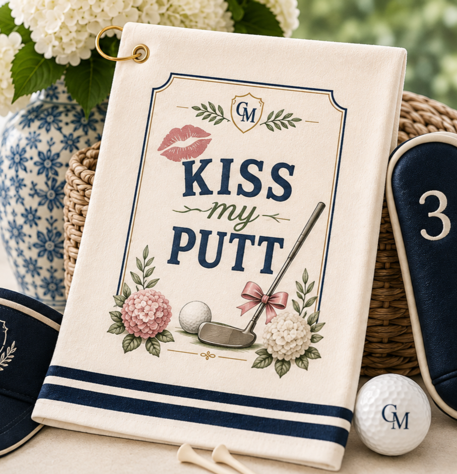 Kiss My Putt Golf Towel — Funny Floral Putting Towel with Clip