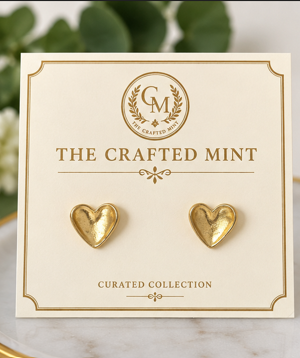 Vintage Inspired Gold-Toned Textured Heart Stud Earrings
