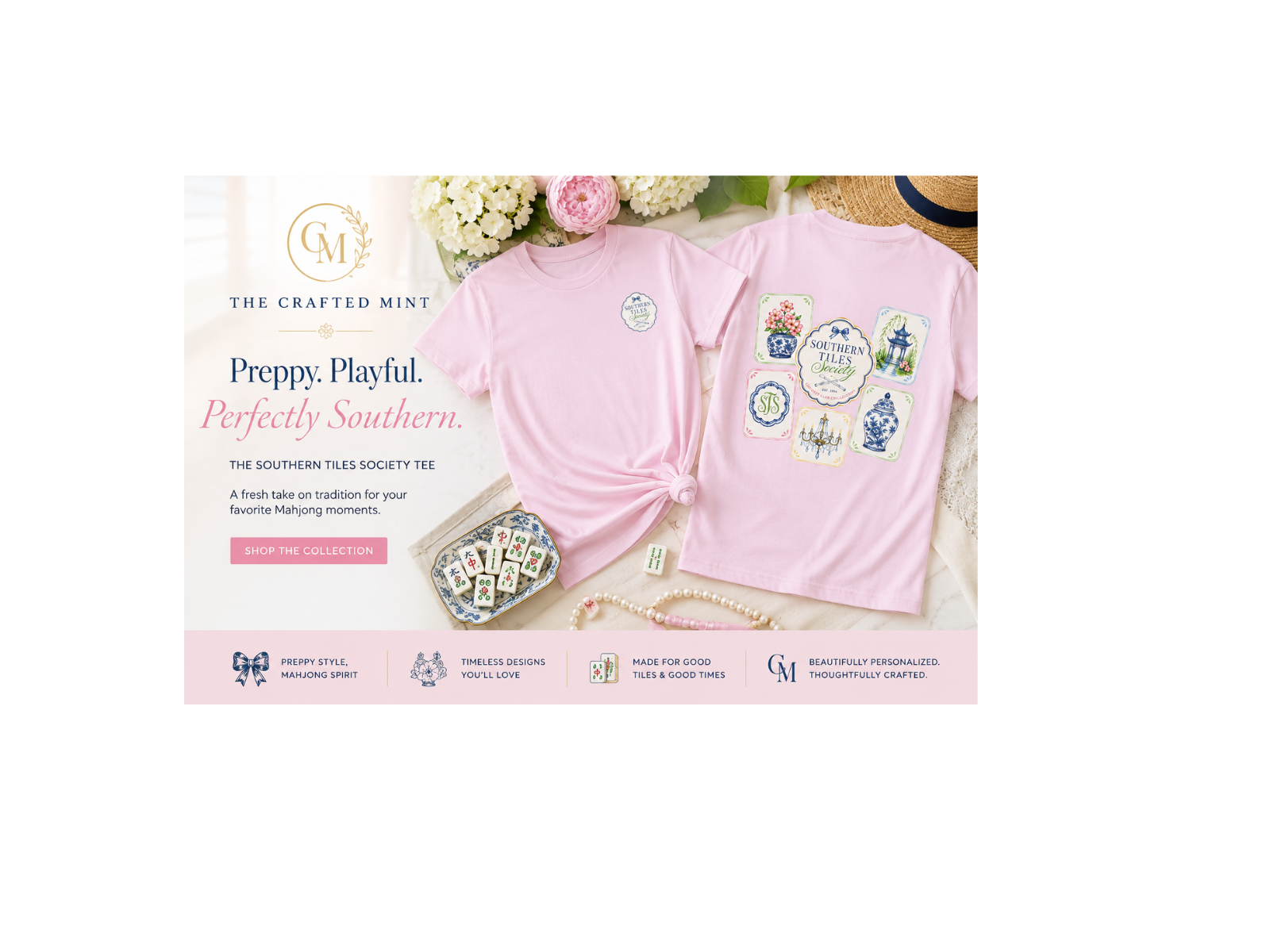 Southern Tiles Society Chinoiserie Tee | Blue & Pink Porcelain Motifs