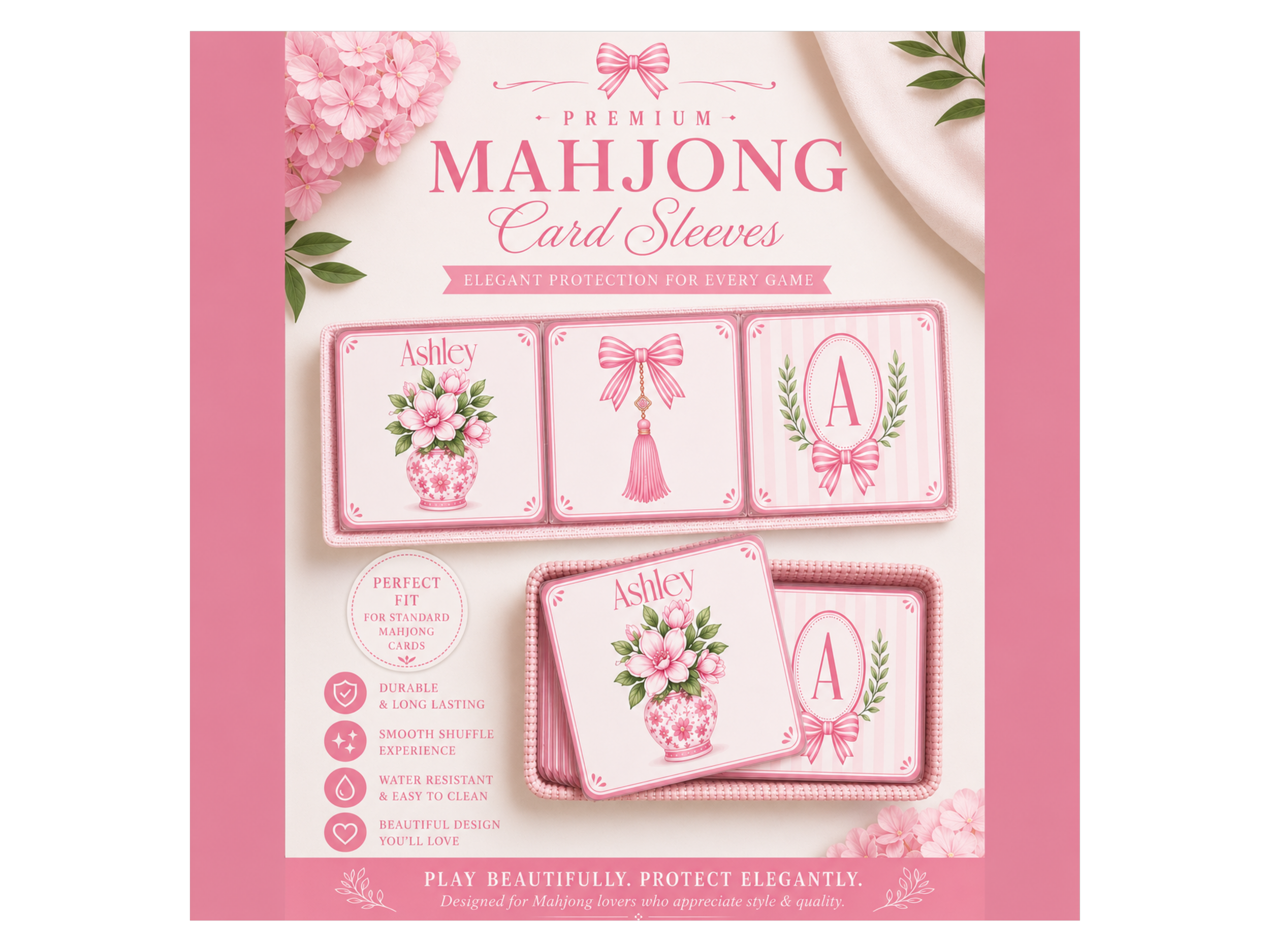 Personalized Mahjong Card Sleeve with 3 Custom Inserts
