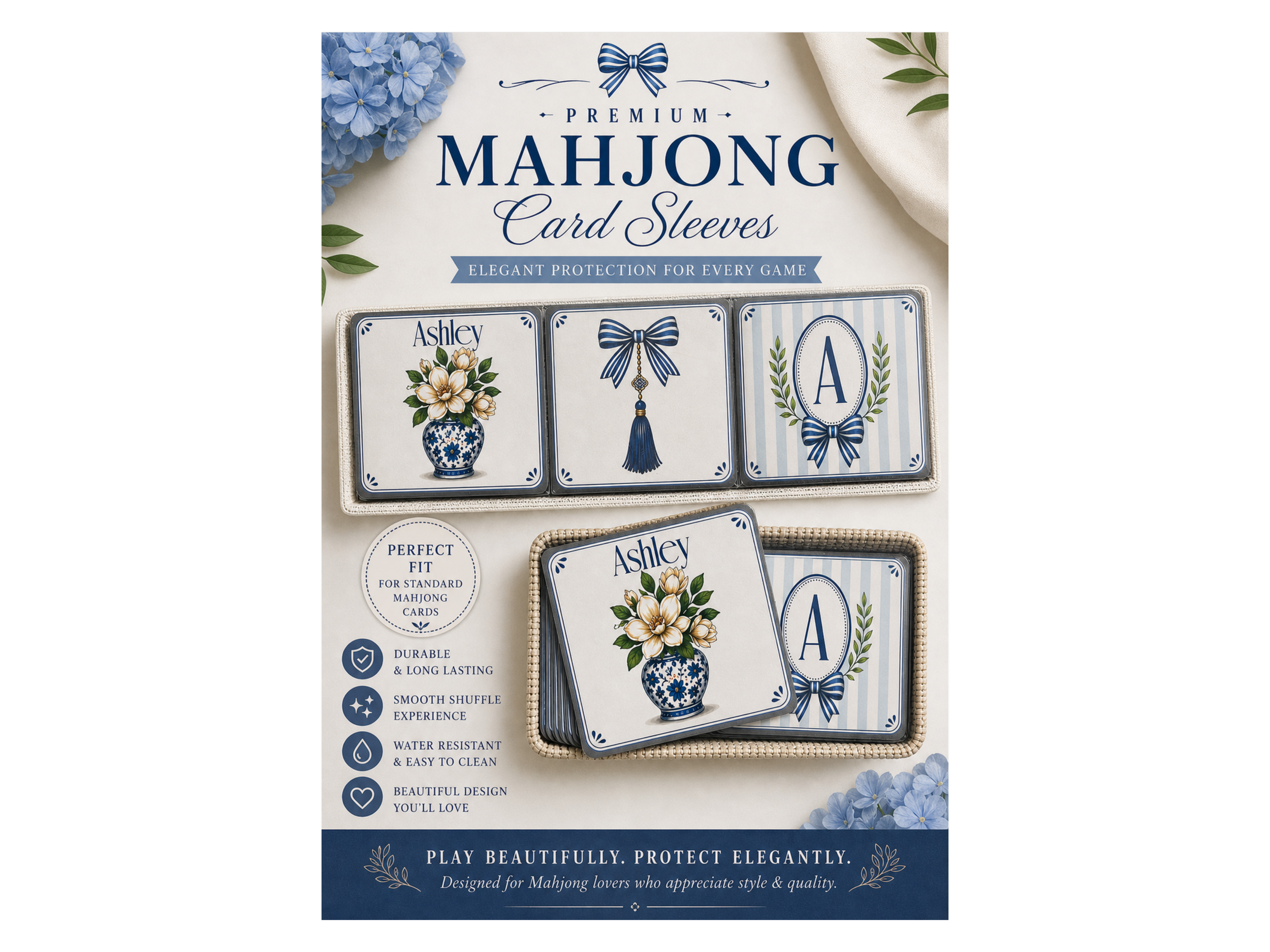 Personalized Mahjong Card Sleeve with 3 Custom Inserts