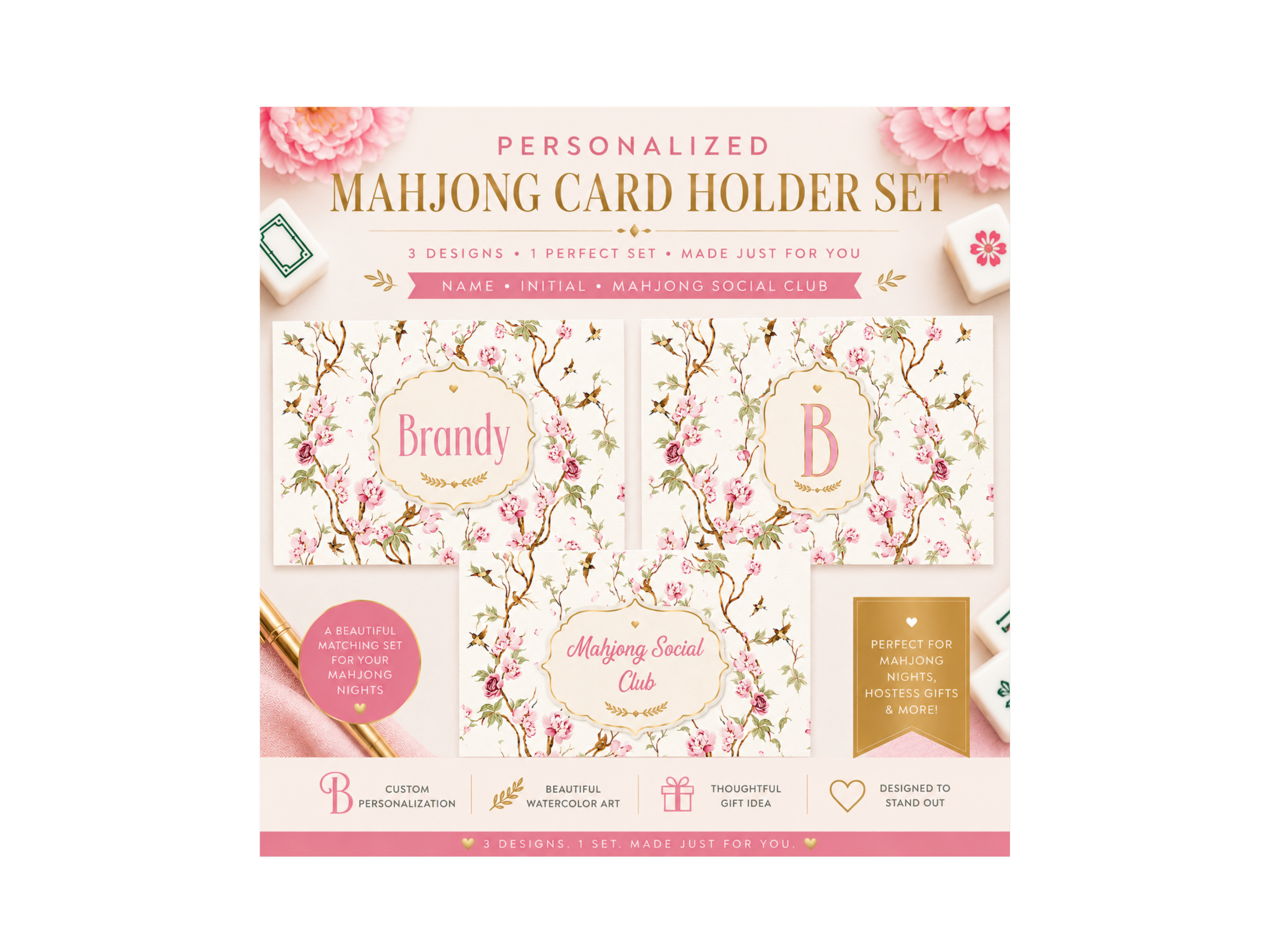 Personalized Mahjong Card Sleeve with 3 Custom Inserts