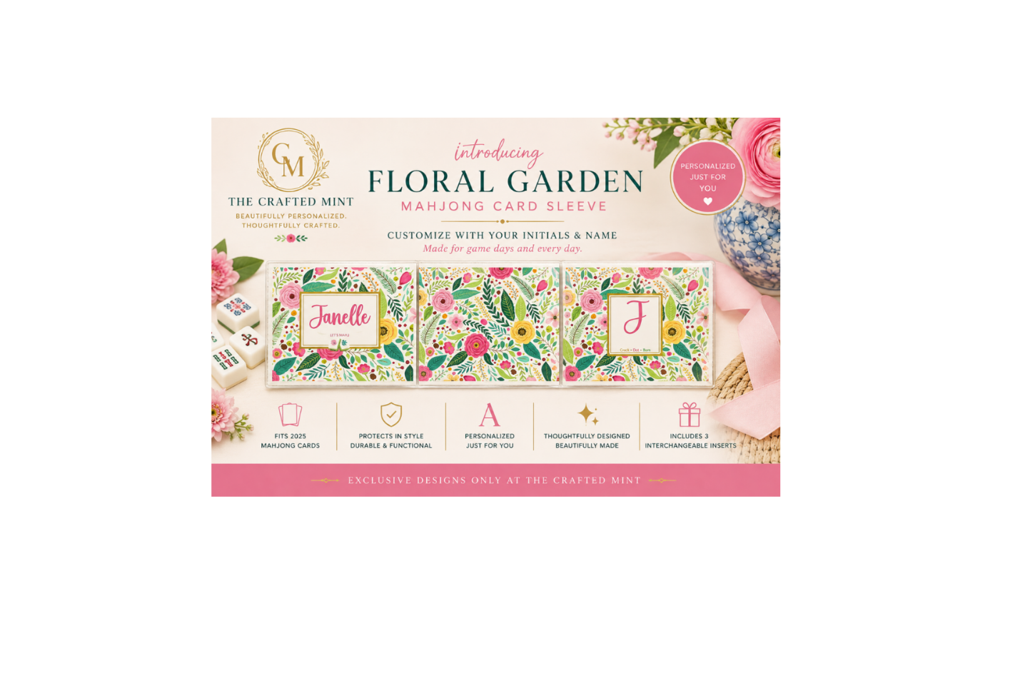 Floral Garden Mahjong Card Sleeve