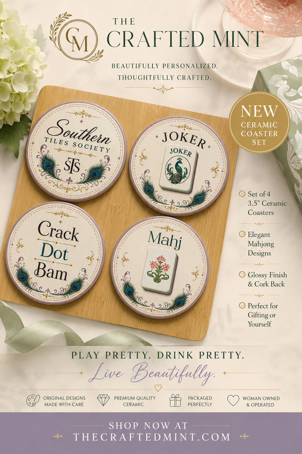 Southern Tiles Society Ceramic Coaster Set