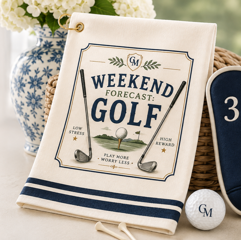 Weekend Forecast Golf Towel — Vintage Golf Club Design