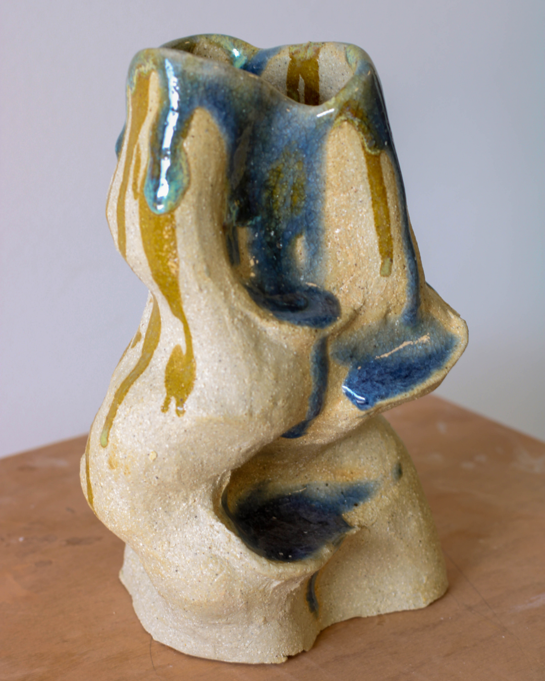 Hand-built ceramic sculpture from the Open Vessels series, featuring interconnected organic forms, sculptural openings and personally formulated ceramic glazes.