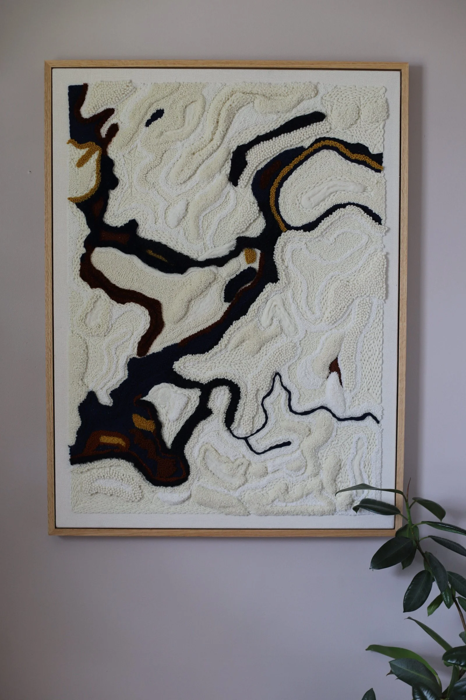 Sepiso (Promise)
The piece the series is named for. Deep navy, burgundy, gold, and ivory. Dark and luminous all at once. The anchor that holds everything together. A promise doesn’t wait for spring to be true, it holds in winter, finds beauty in the 