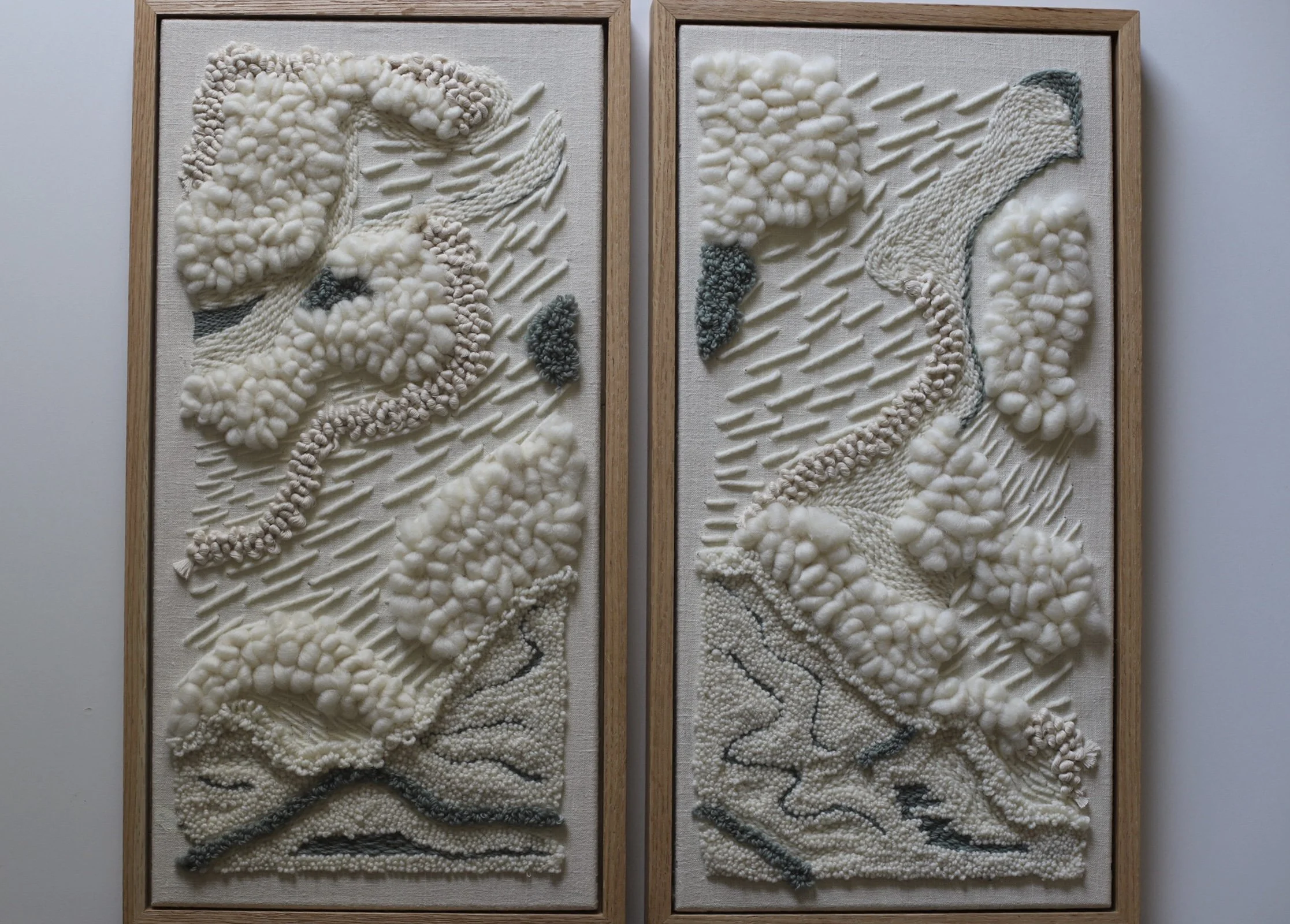 Held (diptych)
Two panels, one piece. Ivory and sage textures that feel like comfort soft, still, and safe.