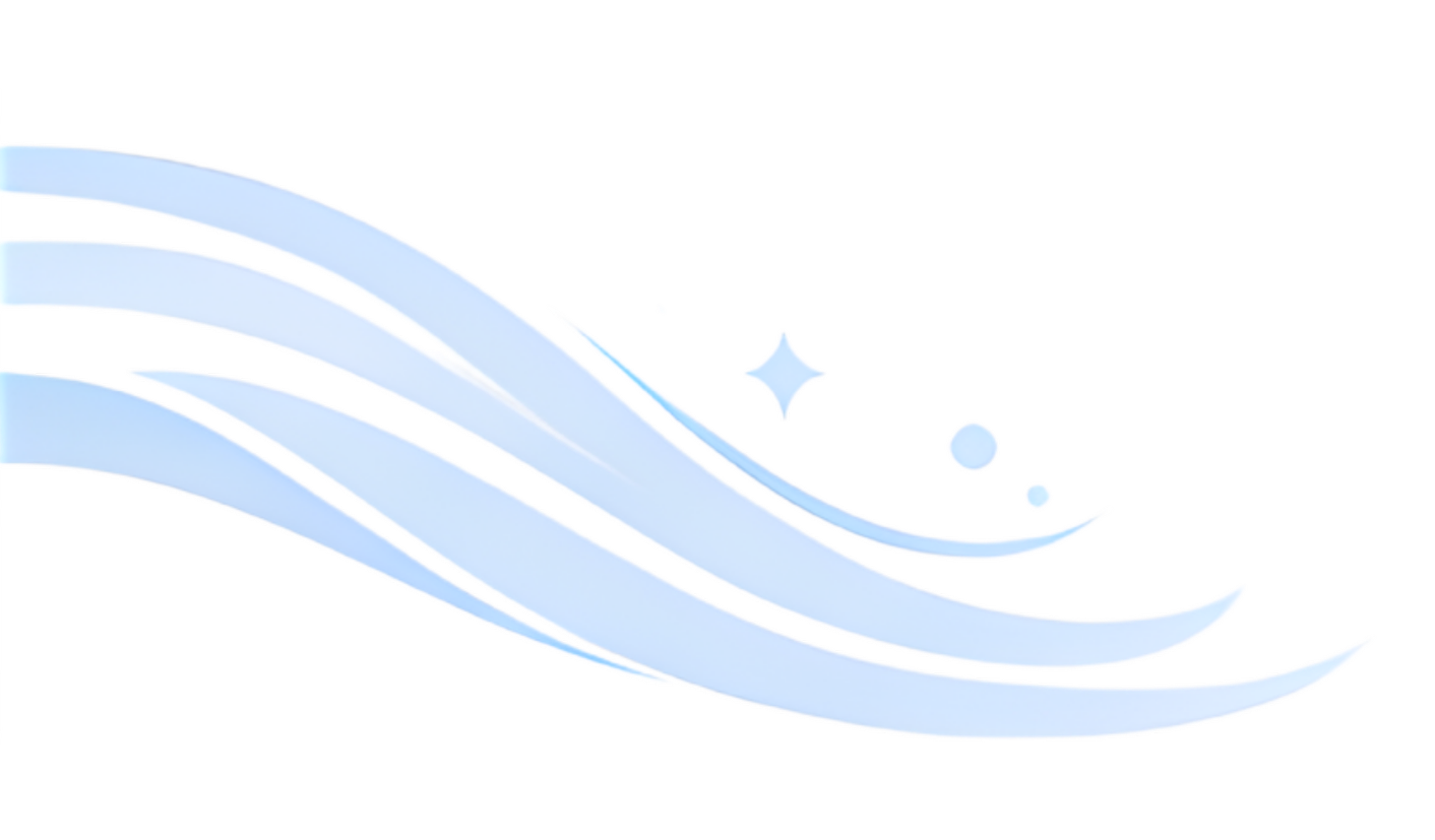 Light blue wavy lines with sparkles and circles on a black background.