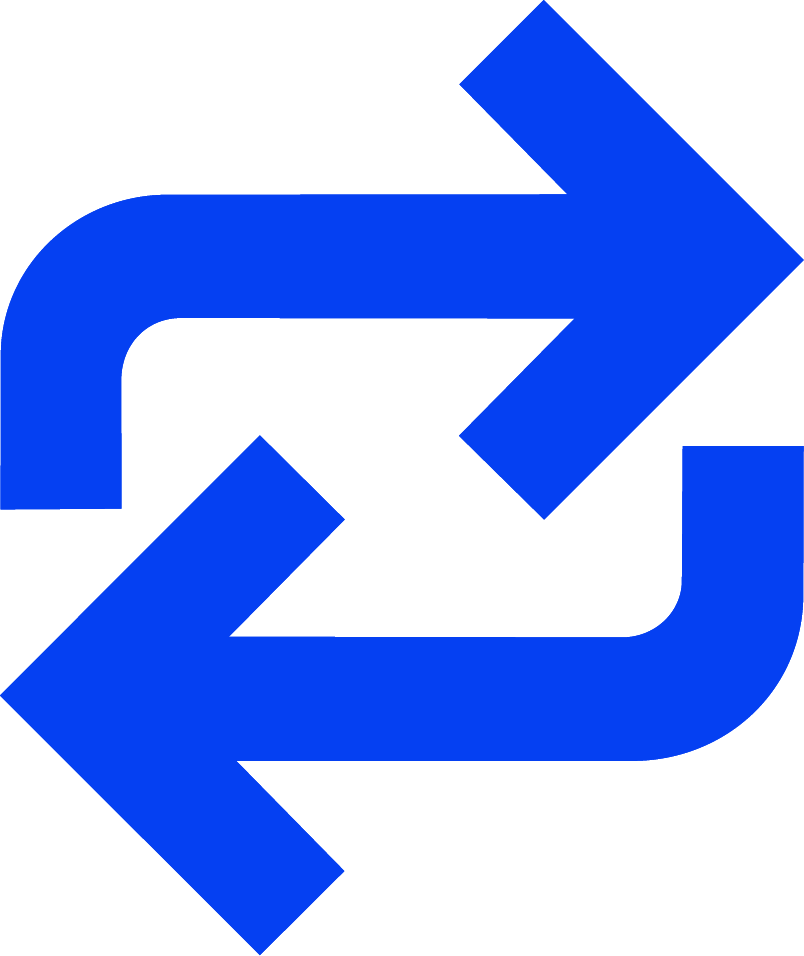 Blue recycling symbols with arrows forming a cycle.