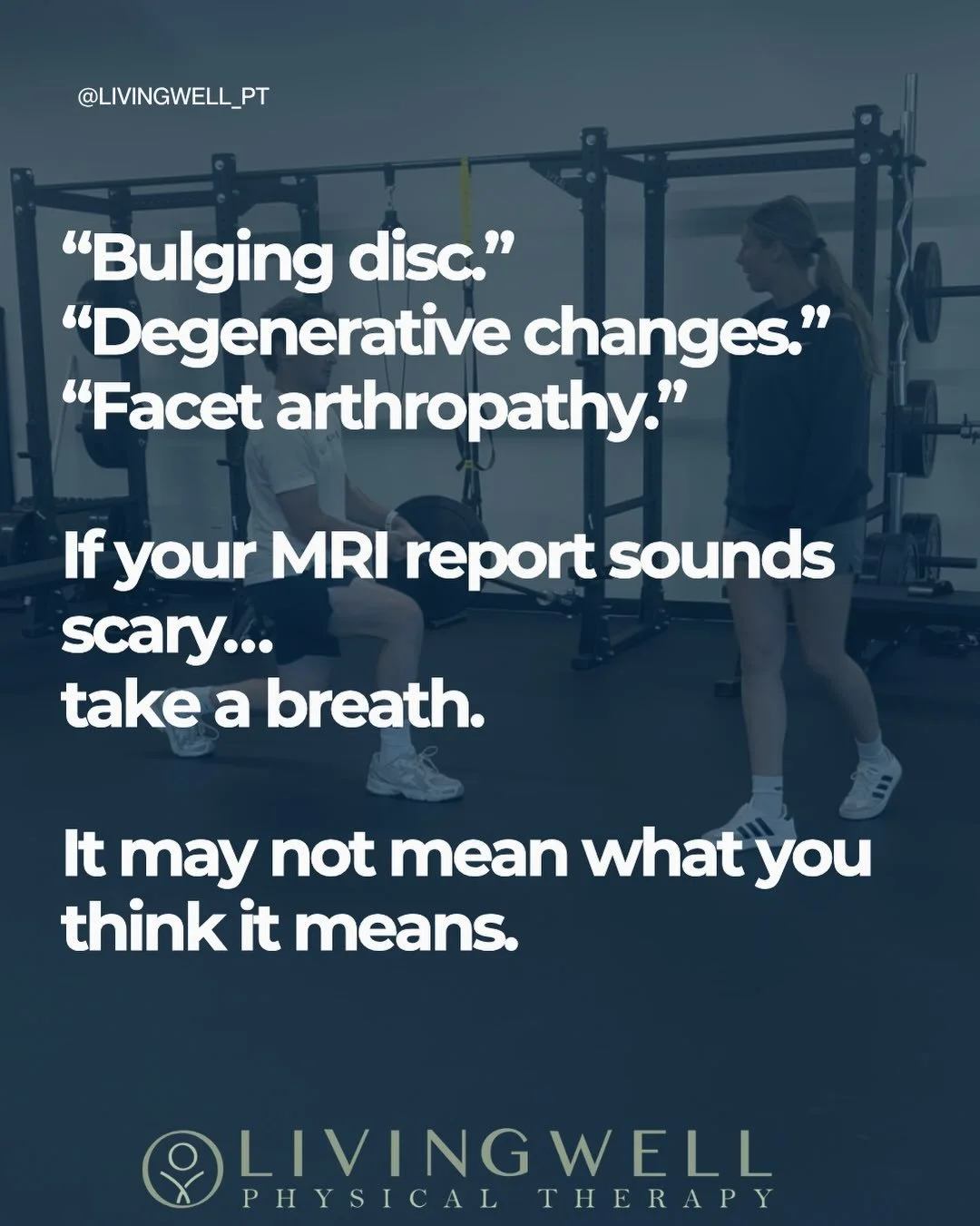 Your MRI report says &ldquo;Degenerative changes.&rdquo; &ldquo;Disc bulge.&rdquo; &ldquo;Herniation.&rdquo; &ldquo;Spondylosis.&rdquo;

And suddenly, Google has convinced you your spine is falling apart. 😅

Take a breath.

Your MRI is a piece of in