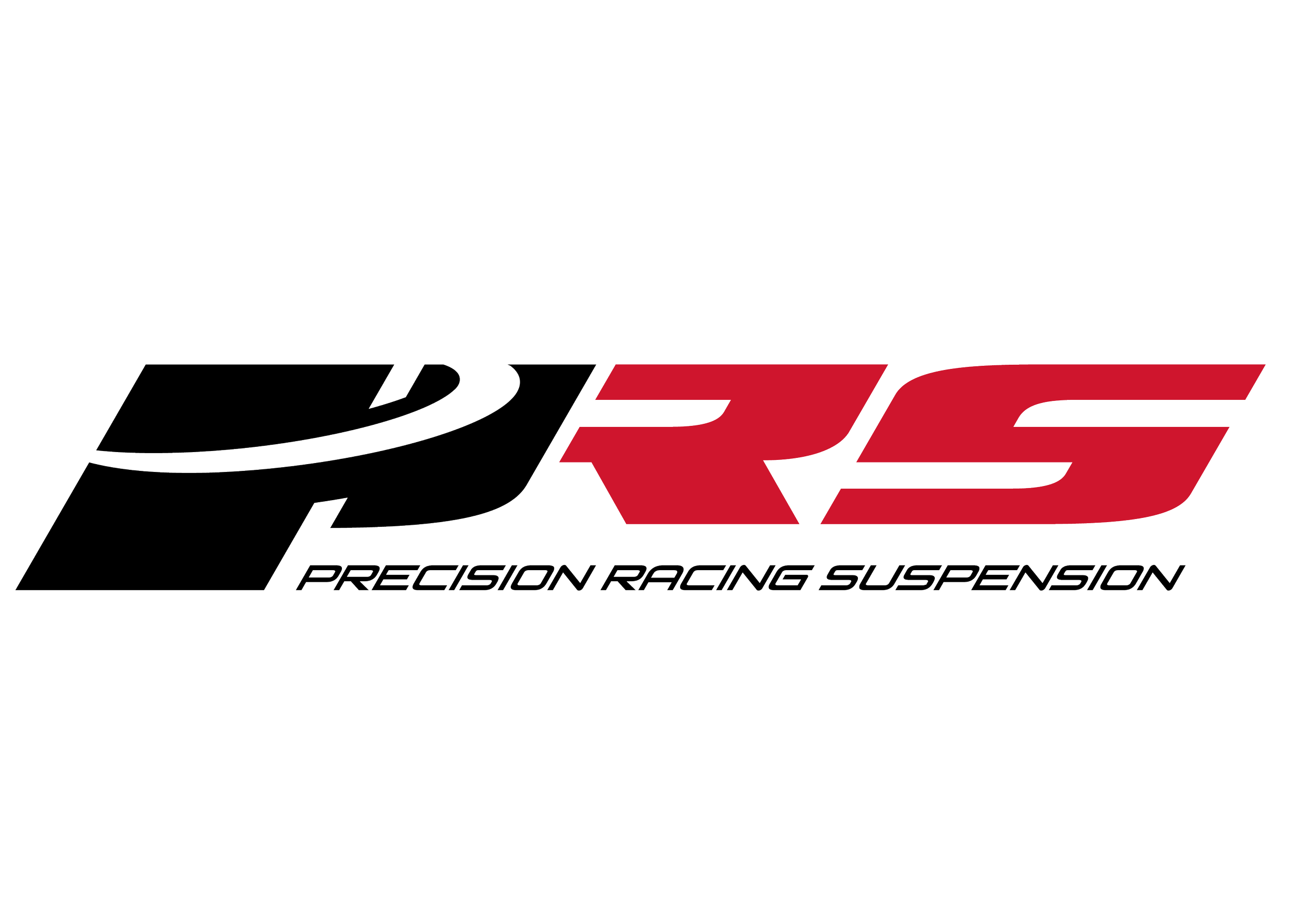 RS3 Precision Racing Suspension logo with black background, stylized text in black, and red accents.