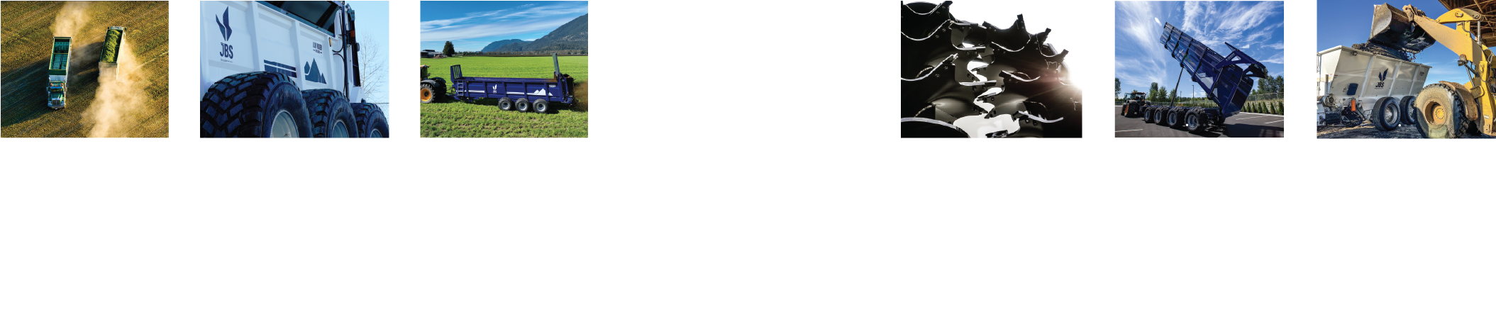 Collage of various agricultural and construction equipment, including tractors, dump trucks, a forage harvester, a dirt bike, and an excavator.