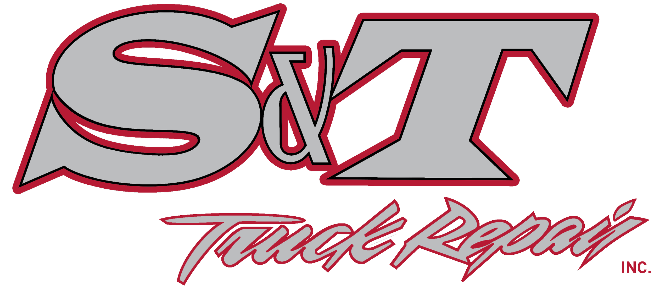 Logo of a company called Skyn Truck Repair Inc. with stylized text and a gray and red color scheme.
