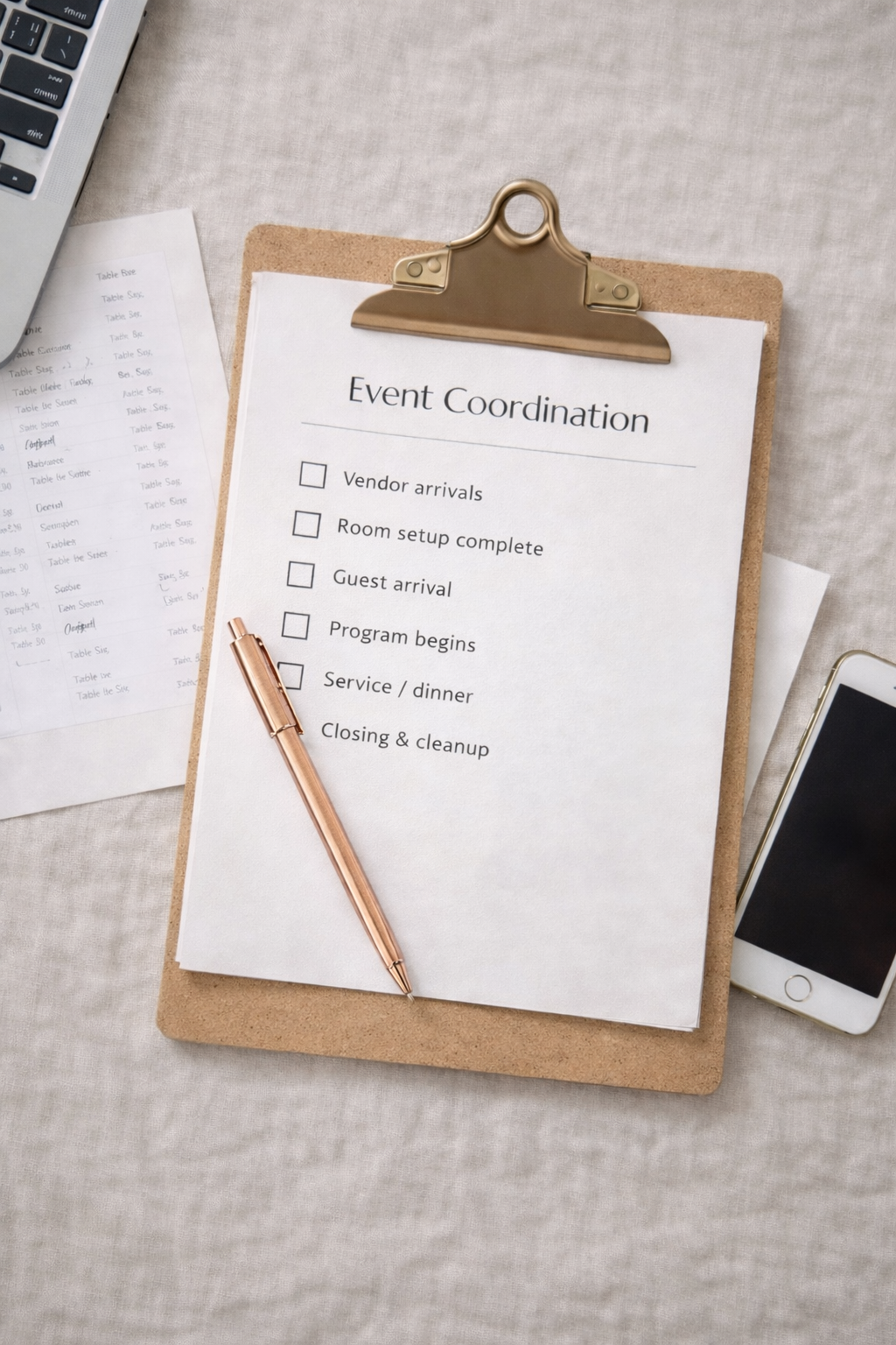 Event coordination checklist and timeline planning by Carrigan Events