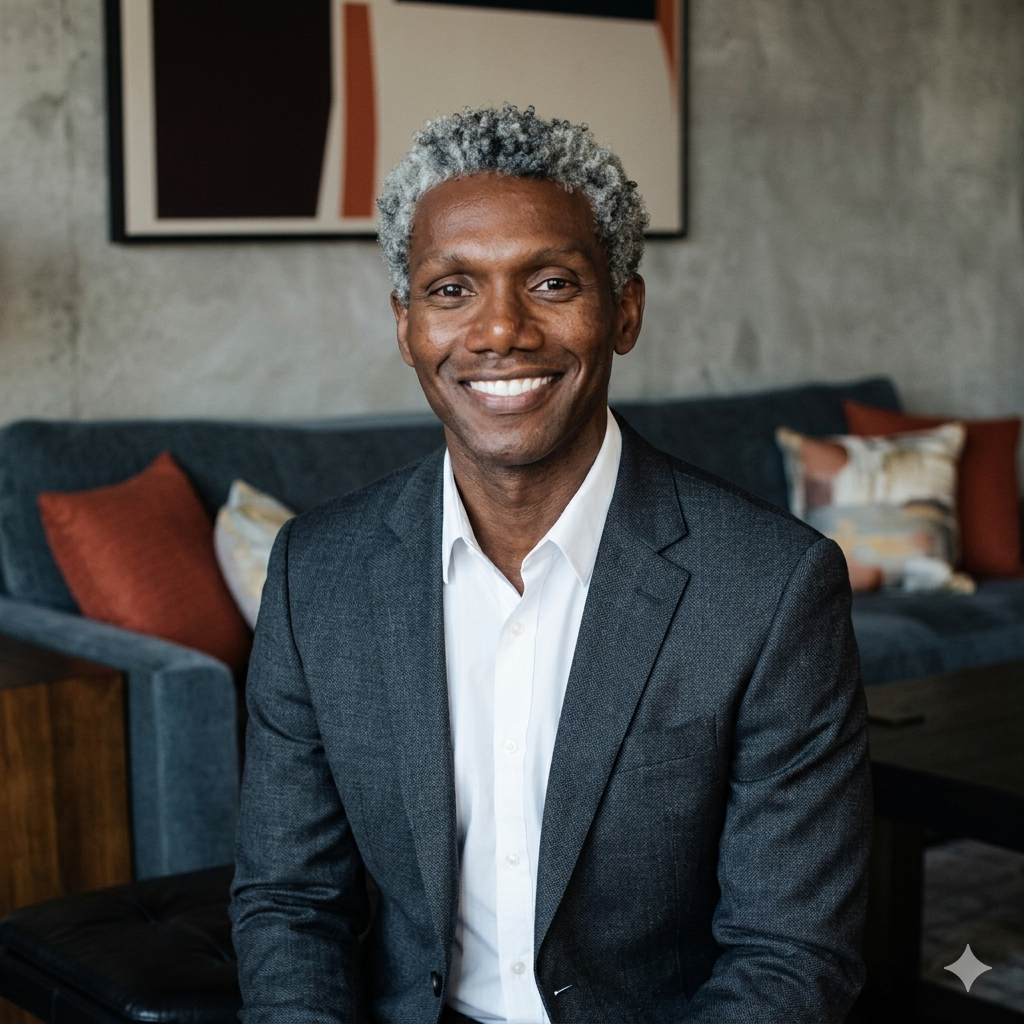 Headshot of smiling male tutor with medium-length black hair wearing a lanyard.