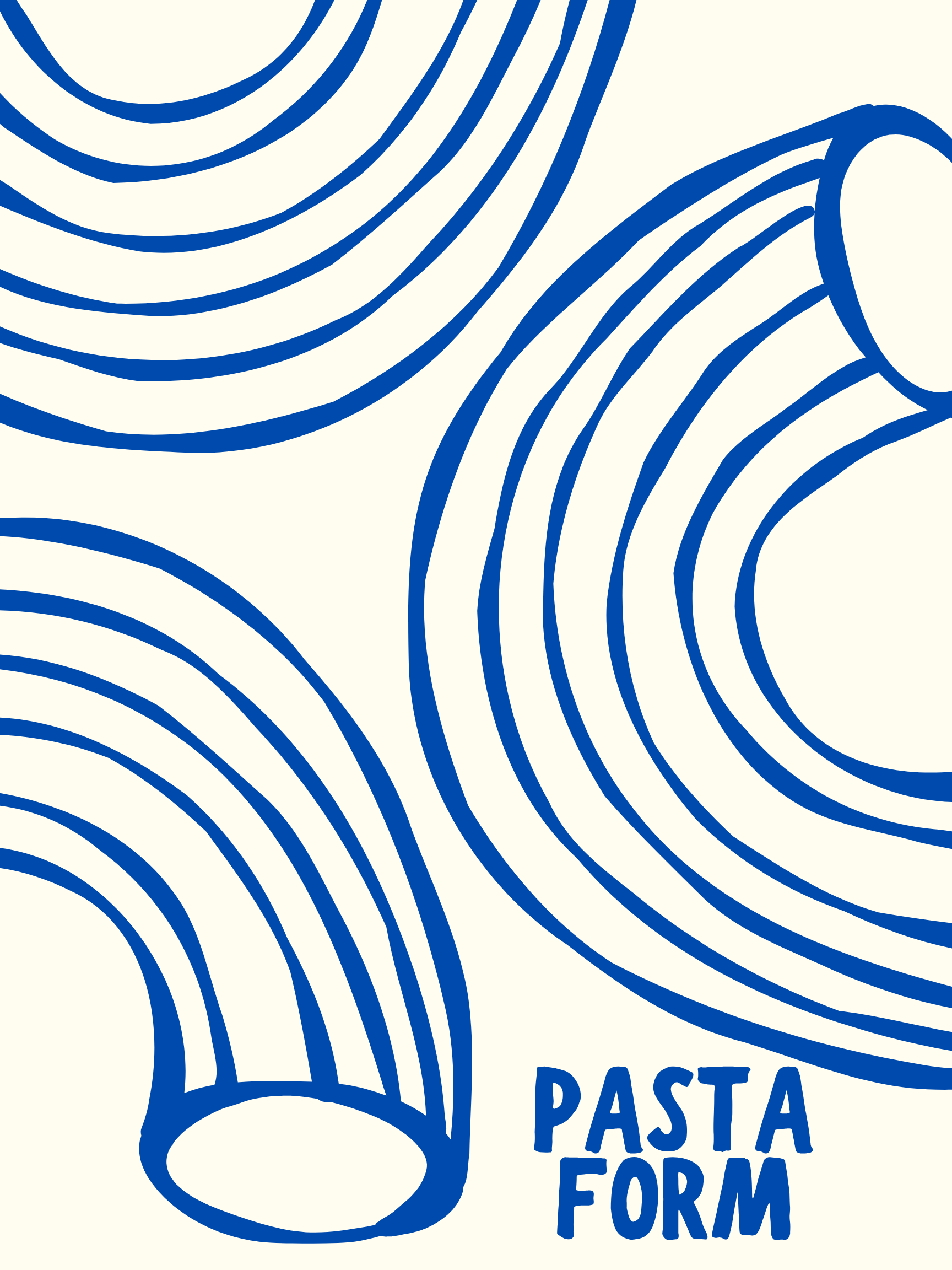 A graphic illustration of a pasta form, depicted with blue lines outlining a pasta shape, accompanied by the text 'Pasta Form' in blue.