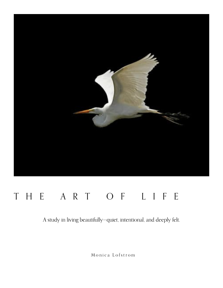Book cover titled 'The Art of Life' featuring a flying white bird against a black background.