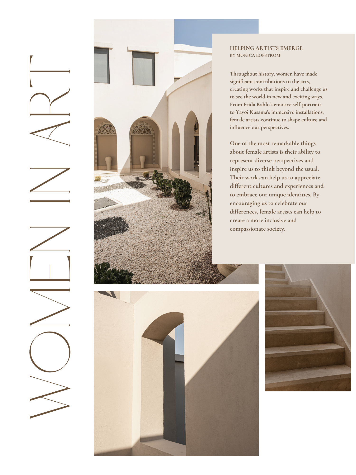 Modern minimalist architectural design featuring white walls, arched doorways, and a staircase with natural light and shadows.