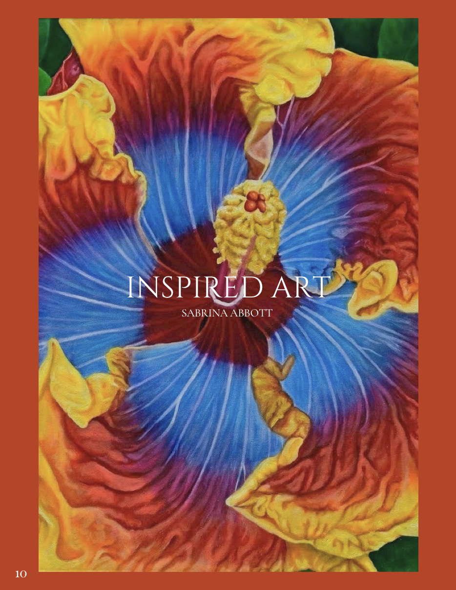 Colorful, detailed close-up of a flower with yellow and orange petals and a deep blue and red center, featuring intricate stamen and pistil structures.