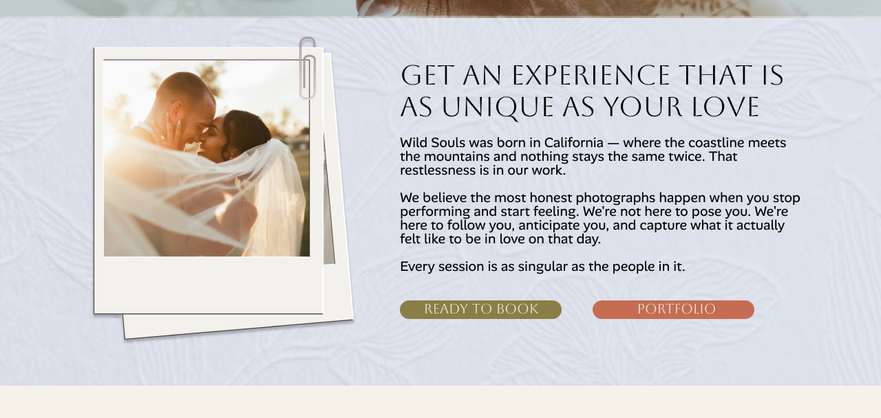 An Image of a website Build for wild souls photography located in california a wedding photography website