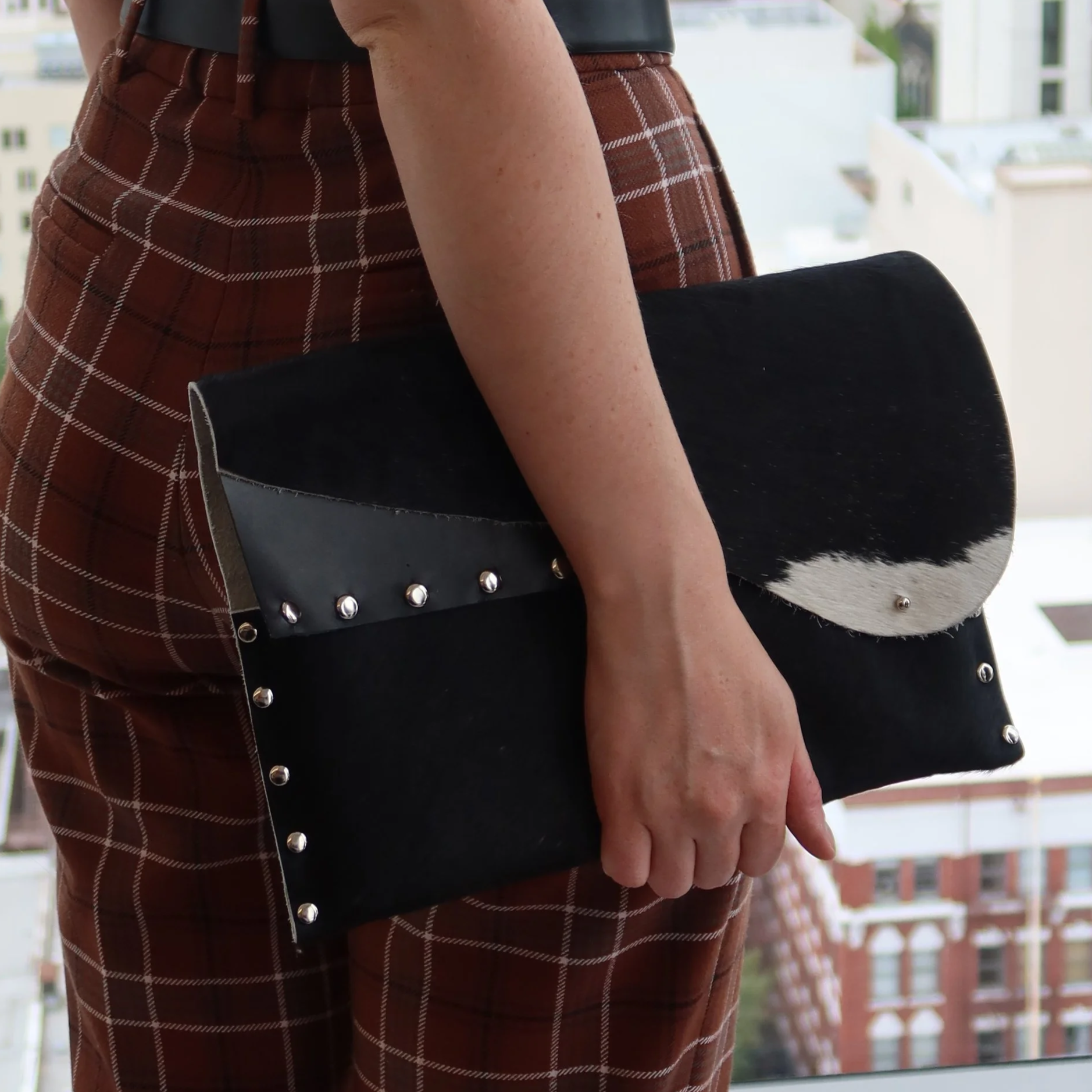 SOLD - Studded Copper Cowhide Laptop Sleeve