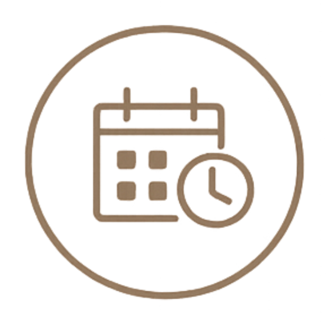 Icon of a calendar with a clock, representing scheduling or appointment management.