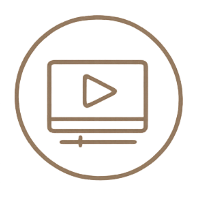 Icon of a YouTube play button inside a rectangle, representing video content.