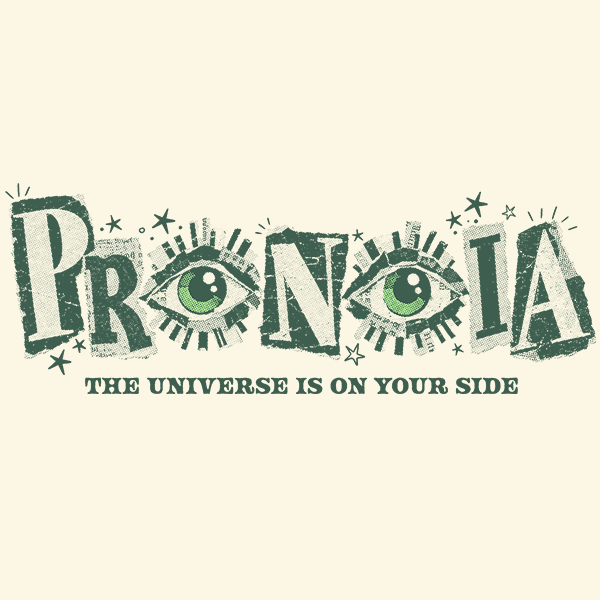 Pronoia graphic with illustrated eyes and stars and the phrase “The universe is on your side.”