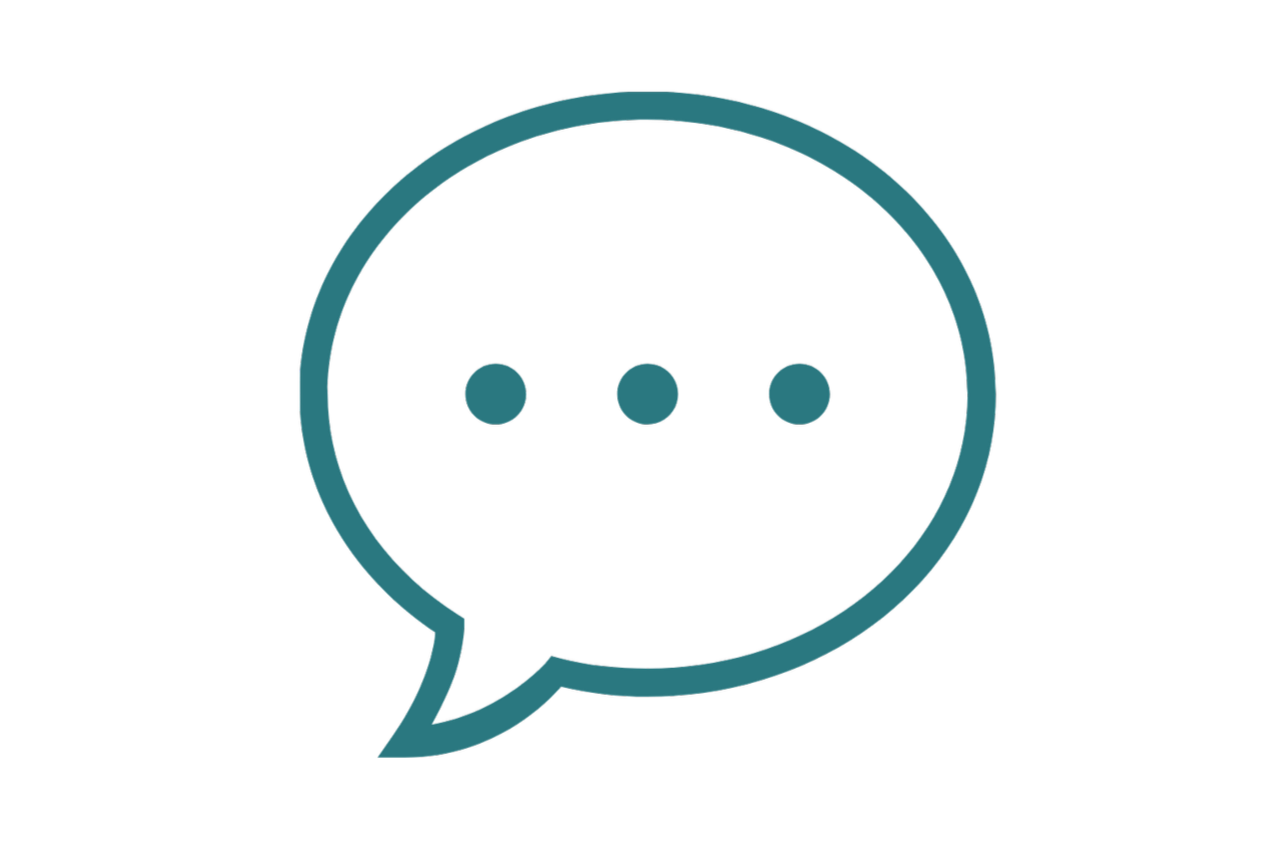 Speech bubble icon with three dots inside, representing conversation or messaging.