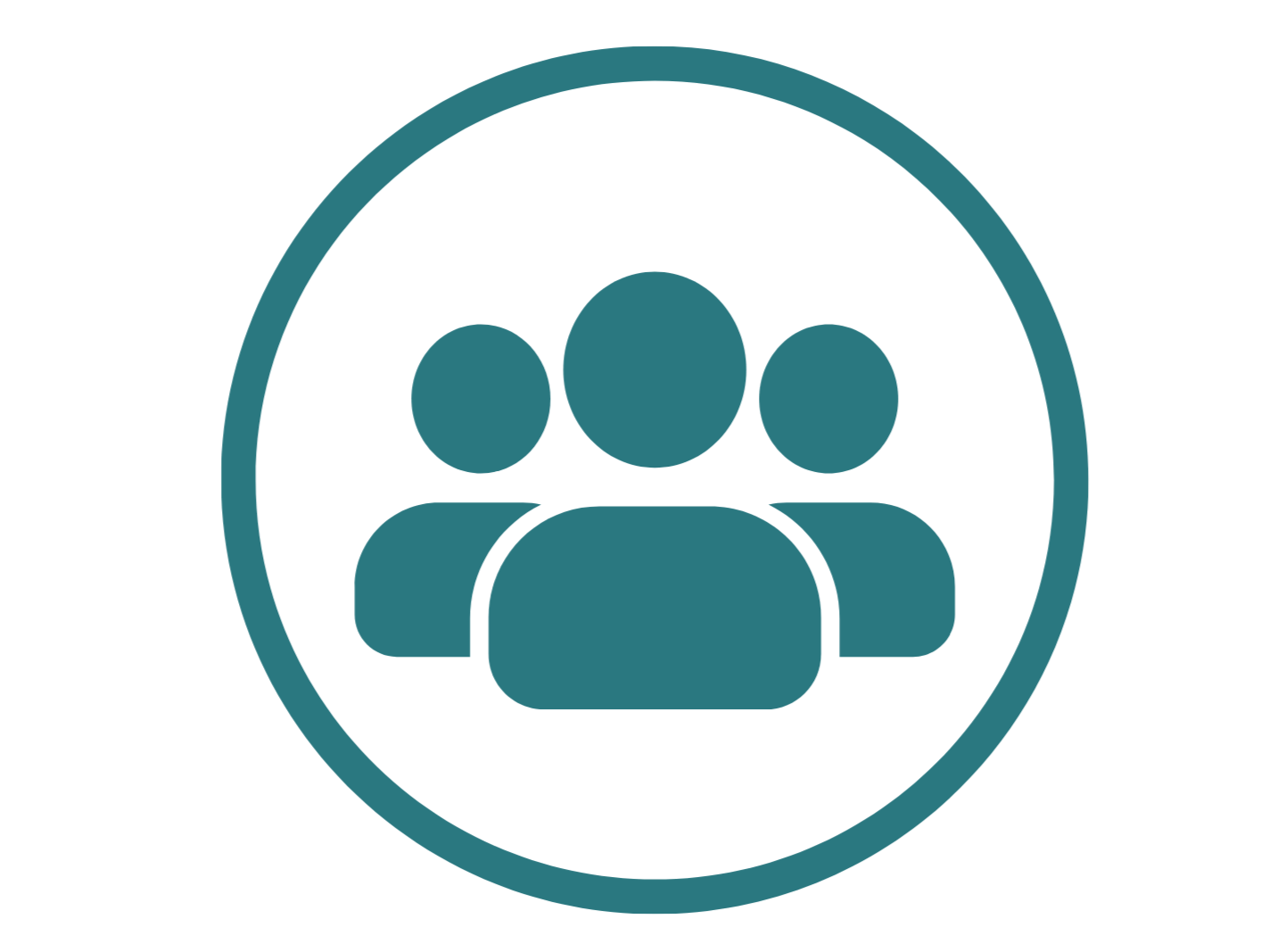 Icon of three stylized people inside a circle, representing a group or community.
