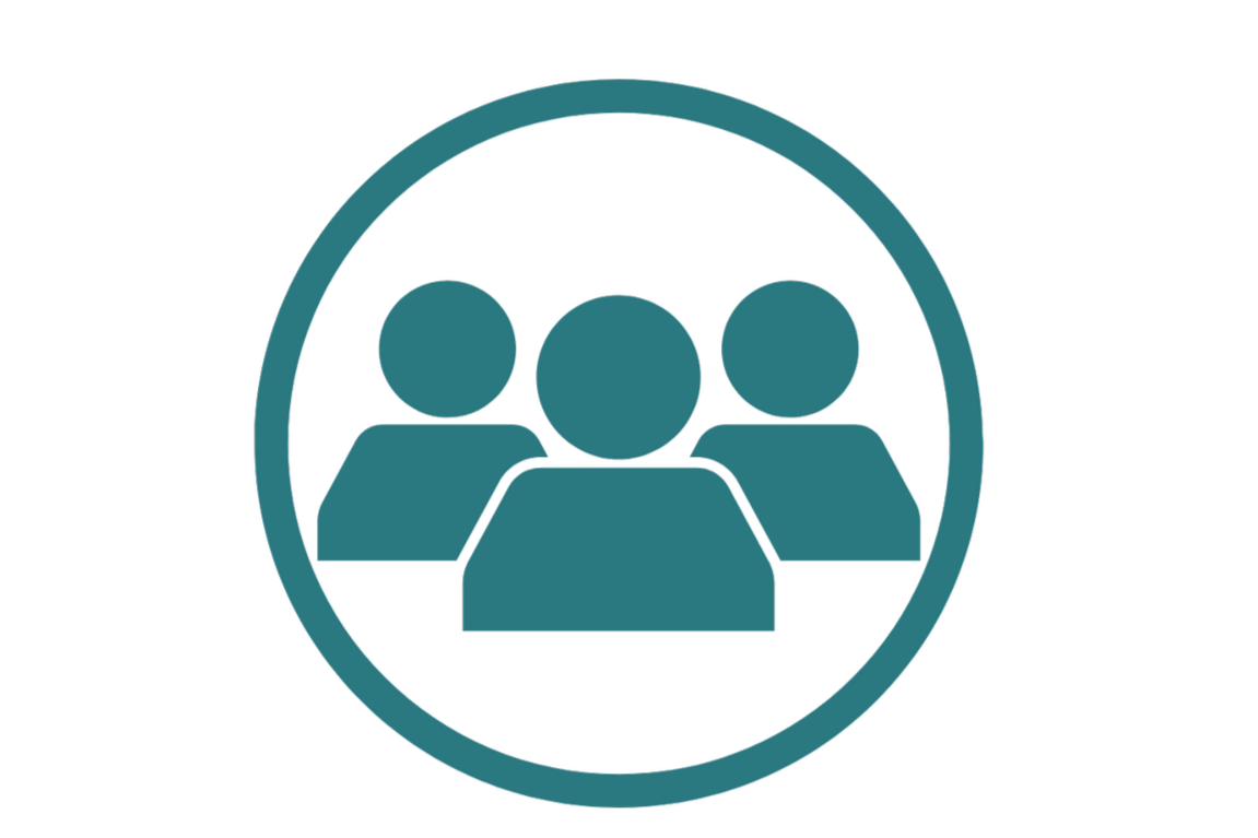 Icon of three people in a group, representing community or teamwork.